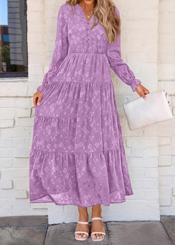 Image of KIRUNDO Spring Wedding Guest Dresses for Women 2026 Maxi Floral Long Sleeve Elegant Ruffle Tiered Flowy Party Long Dress