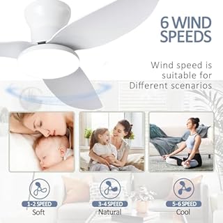 Ventilateur De Plafond Silencieux Avec Lumiere Et Telecommande, Lustre Avec Ventilateur 3 Pales, Dimmable, DC Motor, 6 Vitesses, Ventilo Plafond Moderne LED Pour Salon, Bureau, Chambre-White|100CM