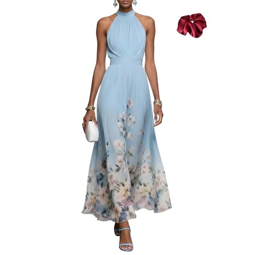 Boho Dresses for Women 2026 Elegant Halter Sleeveless Floral Print