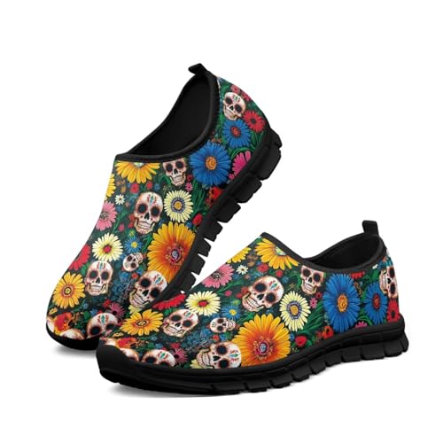 Classic Skull Print Men Low Slip On Shoes Women Breathable Unisex Loafers Shoes Non-Slip Gym Work Sneakers Comfort Travel Walking Shoes