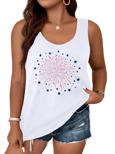 Image of Ithalt Plus Size 4th of July Tops for Women American Flag Tank Tops USA Patriotic Shirts Red White and Blue Sleeveless