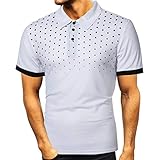CICIYONER Oversized Herren Poloshirt Kurzarm Atmungsaktiv Polohemd Modische Persönlichkeit Casual Slim T-Shirt Bluse mit Dot Print Tops (XXXL, Weiß)