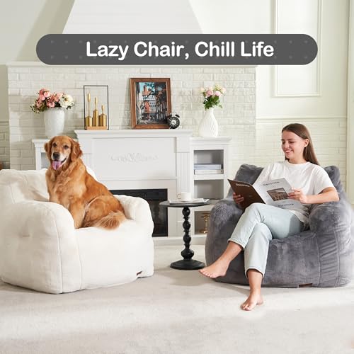 Image of Hobestluk Bean Bag Chair for Adult Small Bean Bag Chairs with Arms Furry Beanbag Chair with Foam Filler Stuffed Bean Bag Sofa for Reading in Bedroom Living Room and Dorms(Grey)