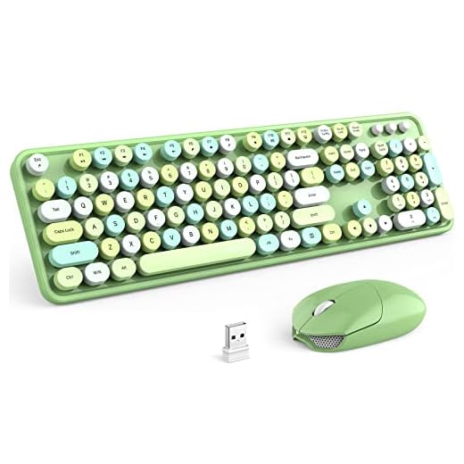 MOFII Wireless Keyboard and Mouse Combo, 2.4GHz Wireless Retro Full Size Typewriter Keyboard with Number Pad & Wireless Mouse for Laptop, PC, Desktop, Mac, Windows - Green Colorful