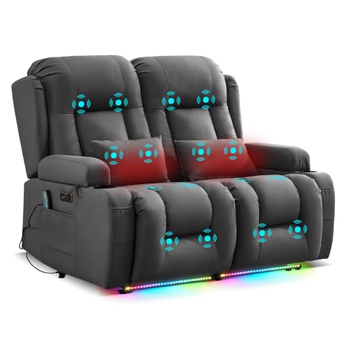 Image of URRED Power Loveseat Recliner Sofa with Massage and Heat,Light Gray