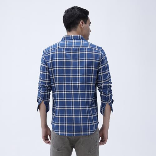 Image of BASICS 100% Cotton Checked Shirt for Men | Slim Fit | Everyday Smart Casual Wear | Full Sleeve