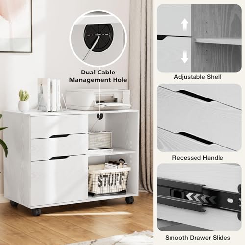 image for DUMOS Lateral File Cabinet with 3 Drawers Rolling Filing Cabinets Unde