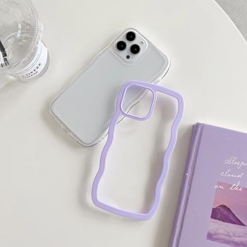 Image of MIDOS Back Cover Compatible with iPhone 14 Pro Max, Cute Curly Wave Frame Clear Case for Girls Women, Transparent Soft Silicone TPU Bumper Shockproof Protective Cover for iPhone 14 Pro Max (Purple)