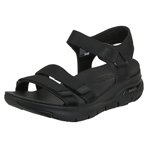 Skechers Ajuste de Arco, Sandalia Mujer, Neopreno de cincha Negra, 40 EU