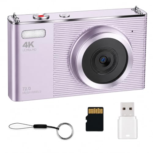 Fwmntu 4K Digital Camera for Teens and Beginners 72MP Point and Shoot Camera with Autofocus 16X Digital Zoom 2.8 Inch IPS Screen Type-C Rechargeable Compact Camera with 32GB Card Purple