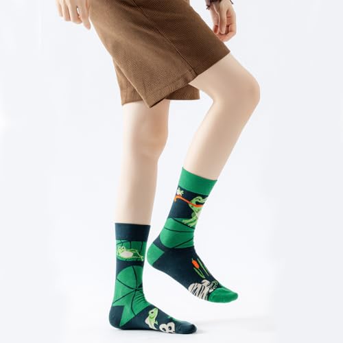 Image of 2 Pairs Cartoon Animal Crew Socks Fun Cotton Mid Calf Socks for Women