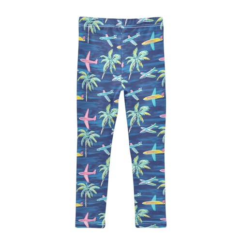 Palm Tree Airplane Print Girls Leggings Soft Stretch Workout Yoga Dance Pants for Kids Casual Tights2