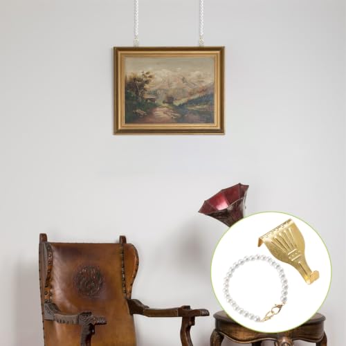 Image of Picture Hanging Kit-6Pcs Picture Rail Hooks with 6Pcs Pearl Picture Hanging Chain Picture Display Hanging System for Wall Picture, Exhibition(30CM)