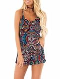 TUONROAD Mujer Monos Novedad Flores Mandala Impresa Elegantes Jumpsuits Sin Mangas Verano Corto Playsuits Pantalón V-Cuello Sexy Casual Fiesta Graduación Playa Rompers Disfraz - L