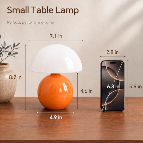 Image of Dawnwake Mushroom Lamp Table Lamps Set of 2 for Bedroom Living Room,Orange | 8.7 inch Mid Century Modern Small Desk Table Lamps for Living Room Bedroom Decor,Ceramic Lamps for Home Room Decor,Glass Shade
