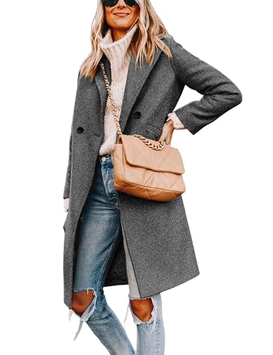 Hooever Women's Winter Wool Coat Casual Notch Lapel Single-Breasted Peacoat(DarkGrey-M)