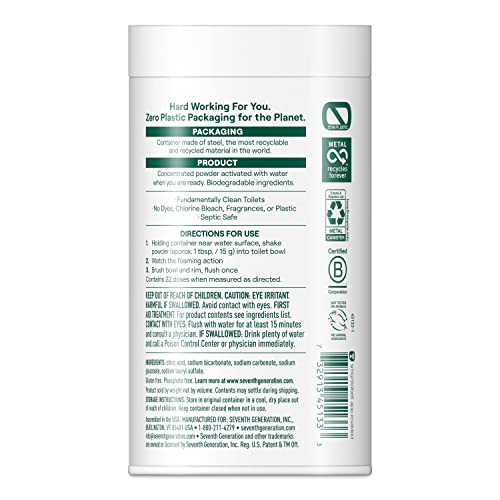 Seventh Generation Zero Plastic Toilet Bowl Powder Foaming Cleaner