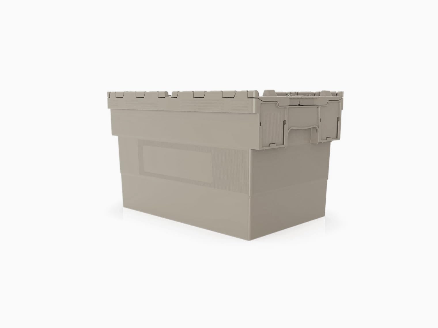 Autorce Grey Attached Lid Containers, Heavy Duty Attached Lid Crate Storage Boxes Or Blue Moving Stacking Stackable Nest Plastic Boxes (400 X 600 X 365(H) Mm - )