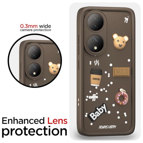 Image of Bintage Cute Fun Ball | Taddy Cartoon 3D Smiley Coffee Cup | Milk Donut | Full Camera Protection Back Cover Compatible for Vivo V2222 / Vivo Y100 - Brown