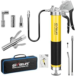 GEVEELIFE Grease Gun Kit,10000 PSI Heavy Duty Pistol Grip Grease Gun with 14 oz Capacity,2×18 Inch Resin Flex Hoses,4 Versatle Couplers,Extension Rigid Pipe,Suitable for Automotive, Marine，Machine