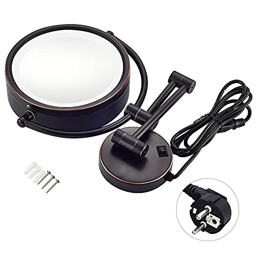 DOWRY Cosmetische spiegel zwart, decoratieve ronde wandspiegel in zwart, ronde badkamerspiegel met verlichting, make-up… - Image 6