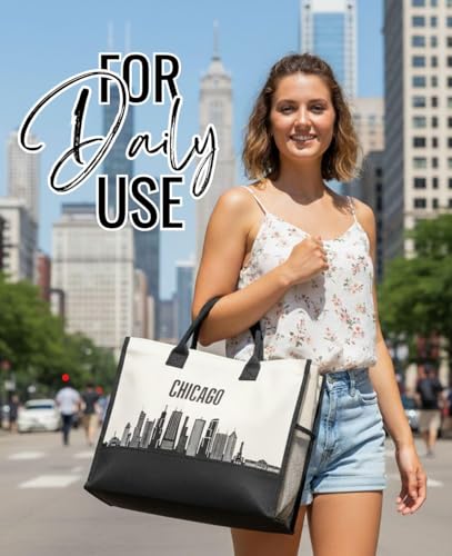 Bolsa Tote de Lona con Diseño de Chicago para Mujer miniatura 2
