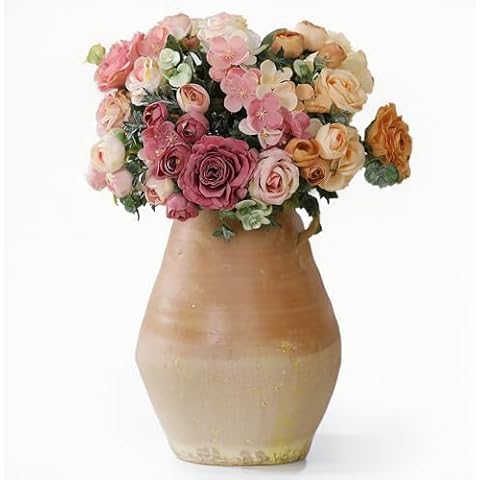 SKAOTUS Floral Bouquet in Vase, Mixed Roses and Flowers, Pink, Peach, and Cream Colors Cover