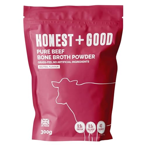 Honest + Good Beef Bone Broth Powder - 300 g | 1 Month Supply | Contains 8500mg Type I & III Collagen | Made with Grass Fed British Cattle | Promotes Hair Skin Nail & Gut Health | UK Made