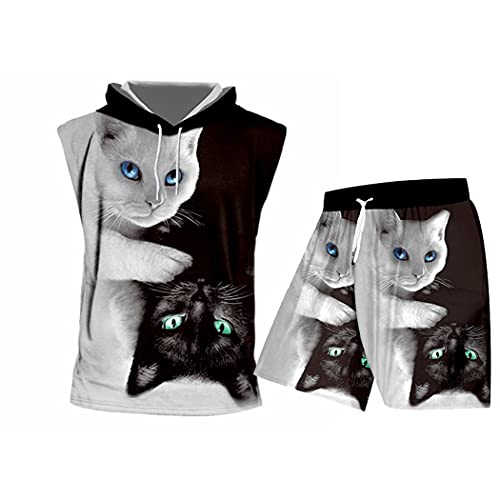 Ensemble 2 pièces à capuche zippé style cocooning motif chat pour soirées détente XL