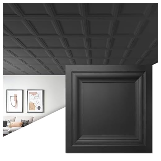 Art3d 12-Pack PVC Waterproof Drop Ceiling Tiles, 2 x 2 ft, Square, Black