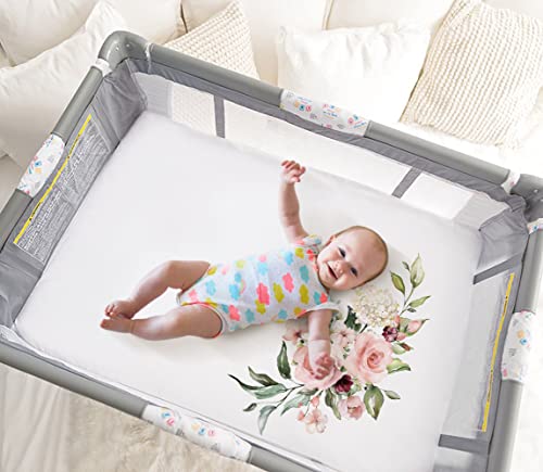 Totaha Premium Stretchy Pack N Play Playard Sheets | Mini Crib Sheets (2-Pack)-Hypoallergenic, Silky Comfort, Abuttery Soft, Calming Effect, All-Season Jersey-Knit (Summer Floral & Spring Floral) #TOP6