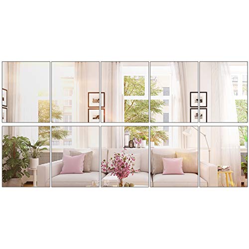 BBTO 10 Pieces Mirror Sheets Self Adhesive Non Glass Mirror Tiles Wall Sticky Mirror (8.5 x 11 Inch)