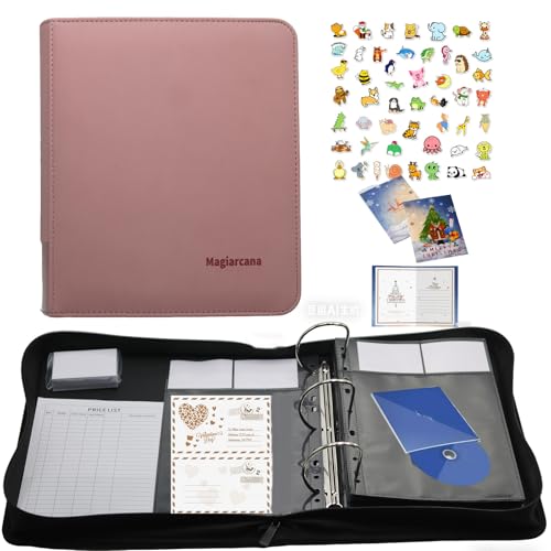 Magiarcana sale Card Display Album,100 pockets and 100 label papers,Used for retail,craft fairs trade shows sell holiday greeting card,postcard,photo,sticker,finished paintings,CD disc (pink)