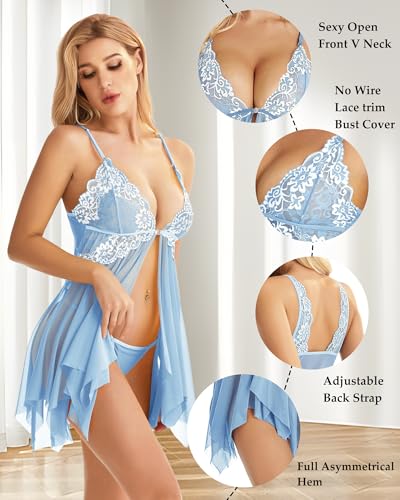 Image of ADOREJOY Women Lingerie Babydoll Front Closure Mesh Lace Chemise Sleepwear Nightie