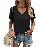 Womens Summer Tops Short Sleeve V-Neck Tshirts Soft Basic Tees Black L