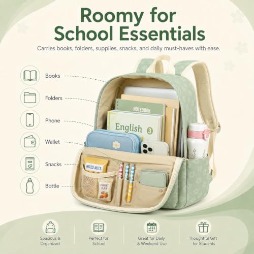 Image of BTOOP School Backpack for Teens Large Cute Bookbag Lightweight 15.6 inch Laptop Bag for Girls Women Casual High School College