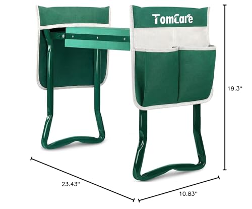 Image of TomCare Upgraded Garden Kneeler Seat Widen Soft Kneeling Pad Garden Stools Garden Bench with 2 Large Tool Pouches Outdoor Foldable Gardening Gifts for Women Men Gardeners, Green