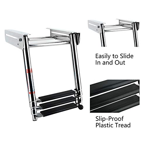 YaeTool 3 Steps Telescoping Ladder Under Platform Slide Mount Boat Boarding Ladder with Mounting Screws - Image 3