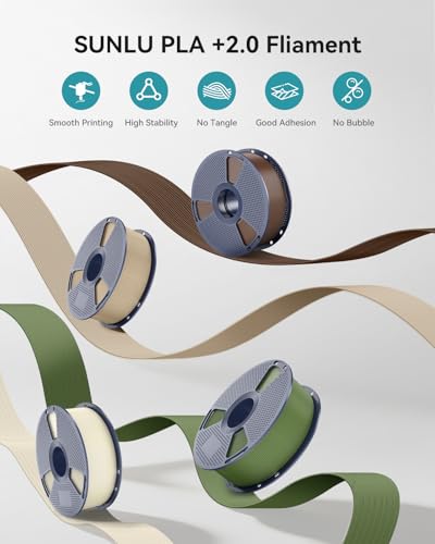 Image of SUNLU PLA+2.0 Filament 1.75mm, 4KG,Upgraded Tougher & Stronger PLA Plus for 3D Printers, Smooth & Neatly Wound, ±0.02mm Accuracy, 1 KG Spool, 4 Packs, Bone White+Olive Green+Chocolate Brown+Oak Brown