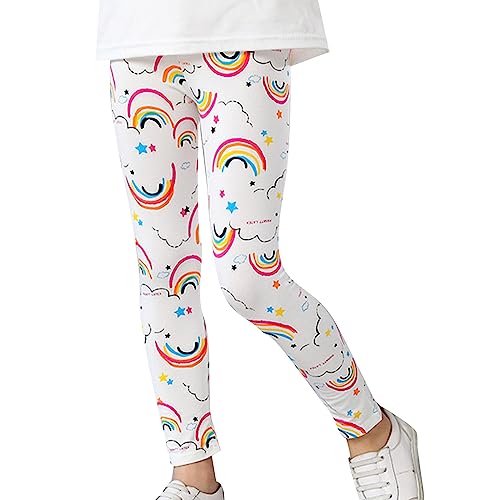 Kids Toddler Girls Cartoon Rainbow Cloud Pattern Leggings Mid Rise Stretch Bottom Children's Fashion Medium Size Clothes