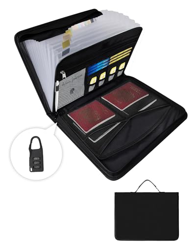 KLanven Fireproof Important Document Organizer Folio - Accordion File Organizer, 13 Pocket Expanding File Folder with Labels,Safe Holder and Organizer for Birth Certificate,Paper,Receipt,Bill,etc.