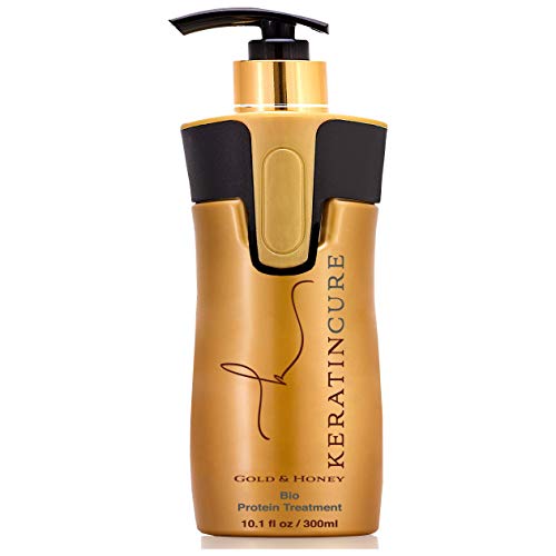 Keratin Cure Gold & Honey Bio Protein Silky Soft Hair Safe Repair & Straight Treatment Professional Argan Oil Nourishing Straightening Damaged Dry Frizzy Coarse Curly Wavy Hair 10 oz