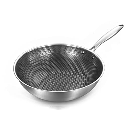 ADFSFD Cocina de 32 cm Wok Pan sin recubrimiento Forjado de acero inoxidable de 7 capas for cochecitos de cocina eléctrica, de inducción y gases saludables
