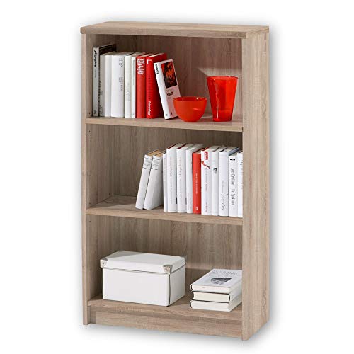 Stella Trading Lilly Étagère Sonoma Aspect chêne – Bibliothèque Moderne avec 3 Compartiments Ouverts – Étagère de Bureau Polyvalente avec Beaucoup d'espace de Rangement – 60 x 106 x 28 cm (l x H x P)