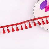 Cinta de flecos de 4 cm con flecos de encaje de 4 cm, cinta de tela de algodón con flecos de encaje para ropa, cortina, manta, hamaca, paraguas, decoración de costura (14_rojo)