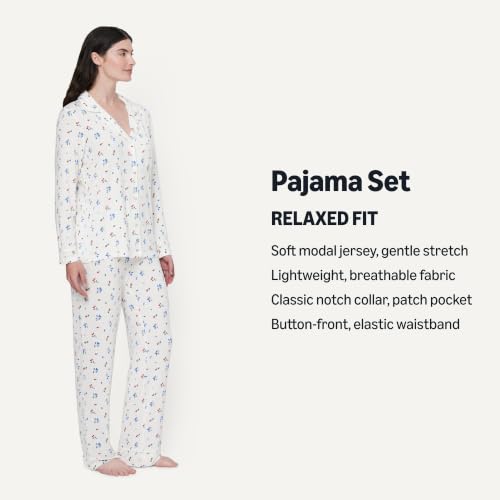 Image of Amazon Essentials x Sofia Grainge Women's Stretch Modal Long-Sleeve Button-Front Top and Full-Length Bottom Pajama Set