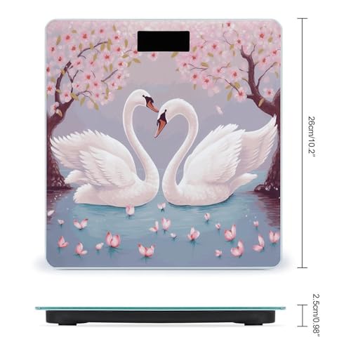 Báscula de Baño Digital con Árbol Floral Rosa y Cisnes Blancos miniatura 2