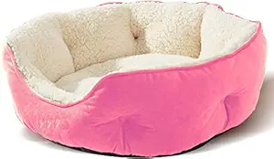 AMICA Dog Bed, Cat Beds for Indoor Cats, Pet Bed for Puppy and Kitty, Extra Soft & Machine Washable with Anti-Slip & Water-Resistant Oxford Bottom Small Pink
