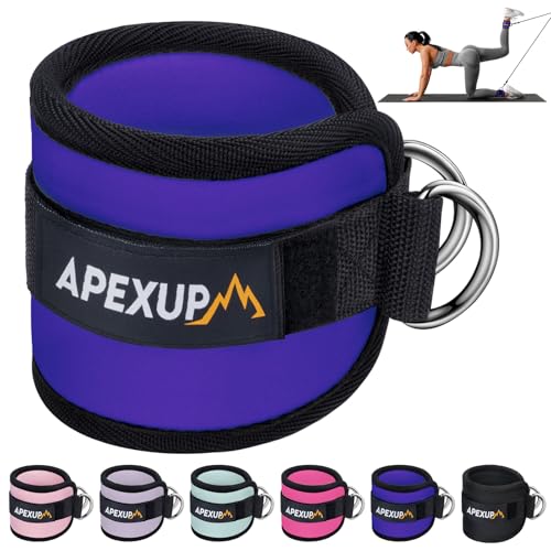 APEXUP Ankle Strap for Cable Machine, Ankle Resistance Bands, Cable Kick Back Ankle Straps for Gym, Glute Workouts, Leg Extensions, Adjustable Straps with Neoprene Padding Purple Single