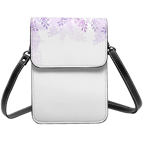 Sac à bandoulière téléphone portable en cuir noir imprimé floral printanier lilas